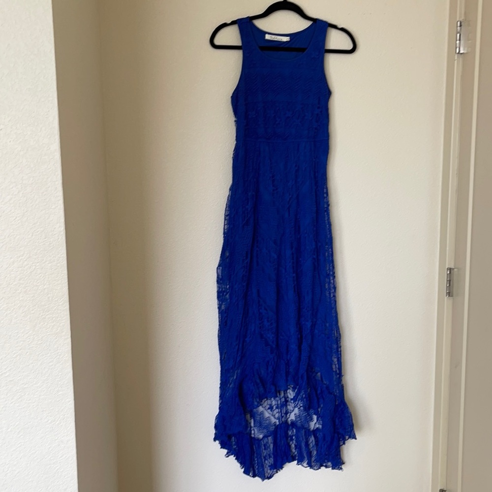 Electric Blue Solitaire Size S sleeveless maxi tank lace dress